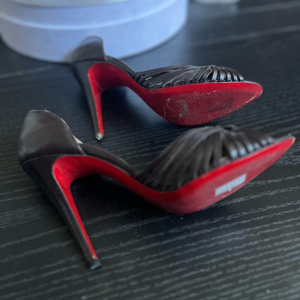 Christian Louboutin Brown Knotted Peep-Toe Heels - Picture 6 of 9